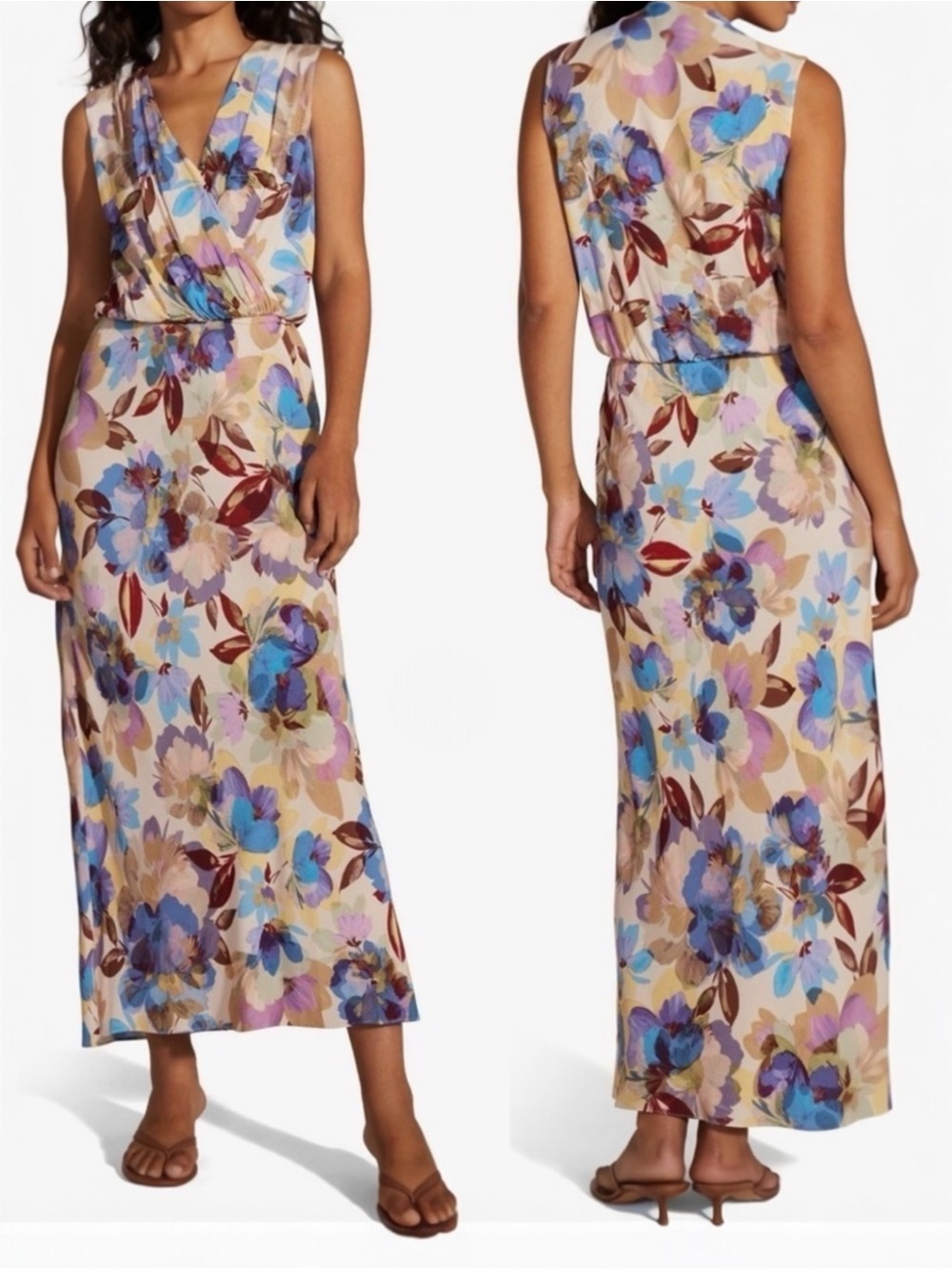 Favorite Daughter The Nita Floral Sleeveless Blouson Pleated V neck Maxi Dress